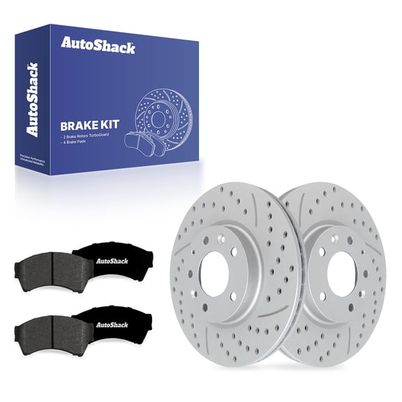 AutoShack Front Vented Drilled & Slotted Coated Brake Rotors Silver Matte Finish   Premium Ceramic Pads 6-PC Brake Kit Replacement for 2006-2012 Ford Fusion TurboGuard 11.76" (298.7 mm)