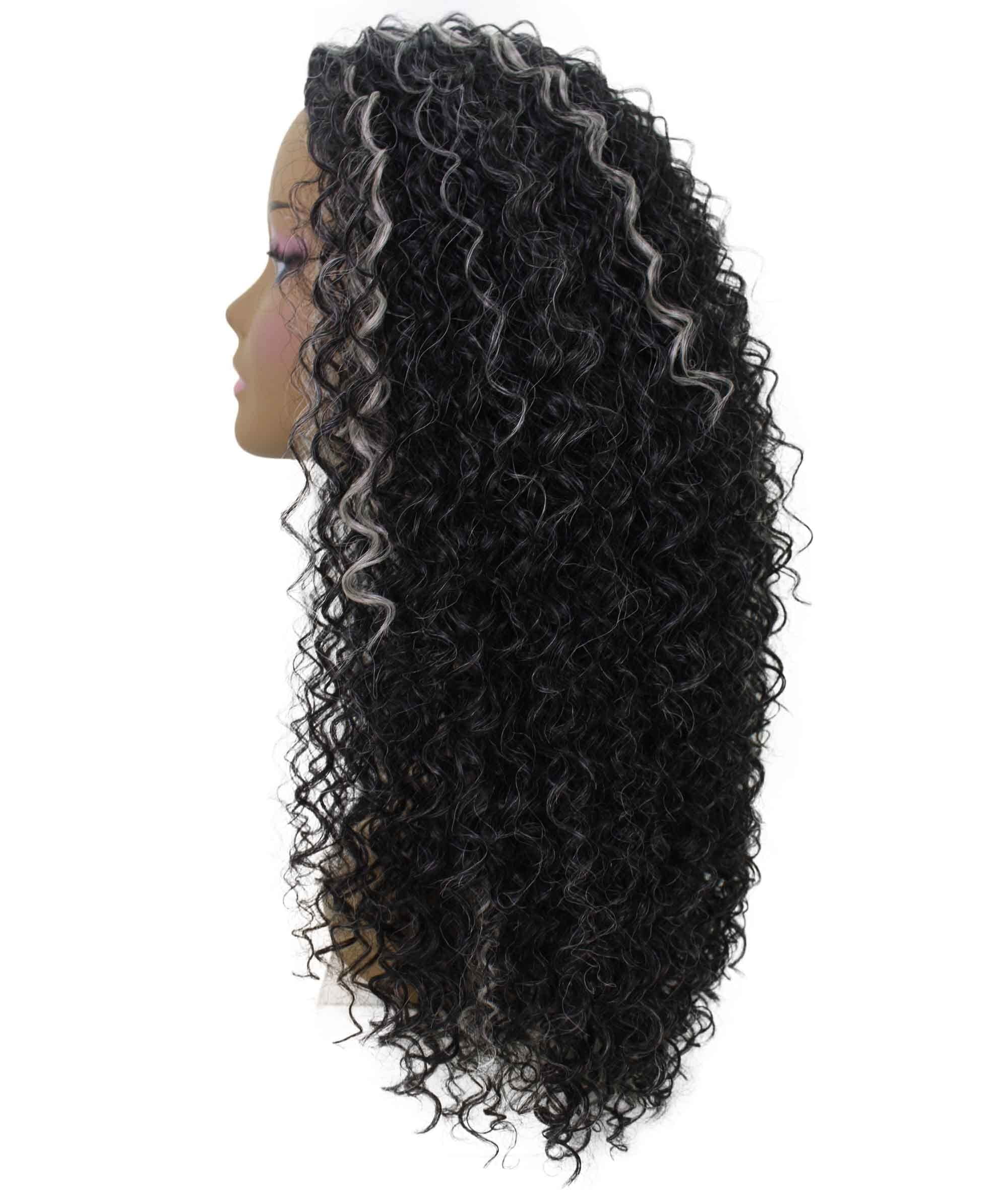 LUXLUXE Isadora Curly Body Waves 22.5 in Long Half Wig Half Cap Wig, Mix Human Hair and Synthetic Fibers, Dark Charcoal Gray Color