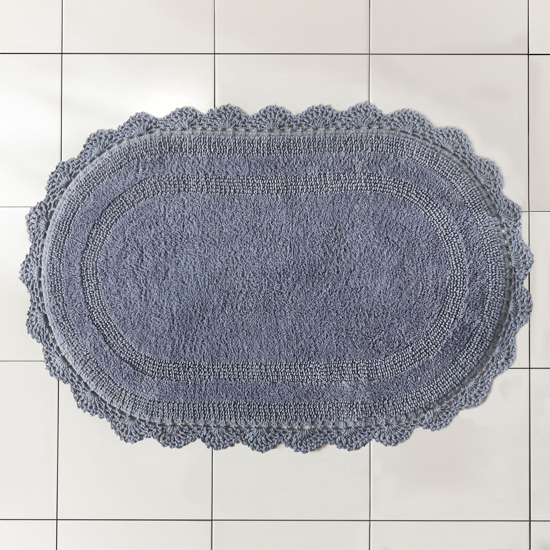 Brylanehome Oval Crochet Bath Rug 24I W 40I L, Blue