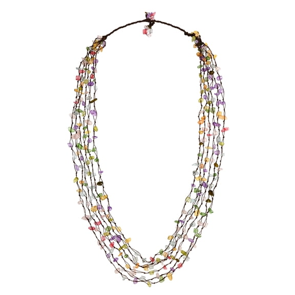 Gorgeous Layers of Colorful Quartz on Cotton Thread Multi-String Necklace