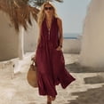 thumbnail image 6 of Levmjia Womens V Neck Maxi Dress With Pockets A Line Flowy Ruffle Hem Sleeveless Casual Long Dress Lightweight Solid Color Summer Sundress Beach Daily Wear, 6 of 7