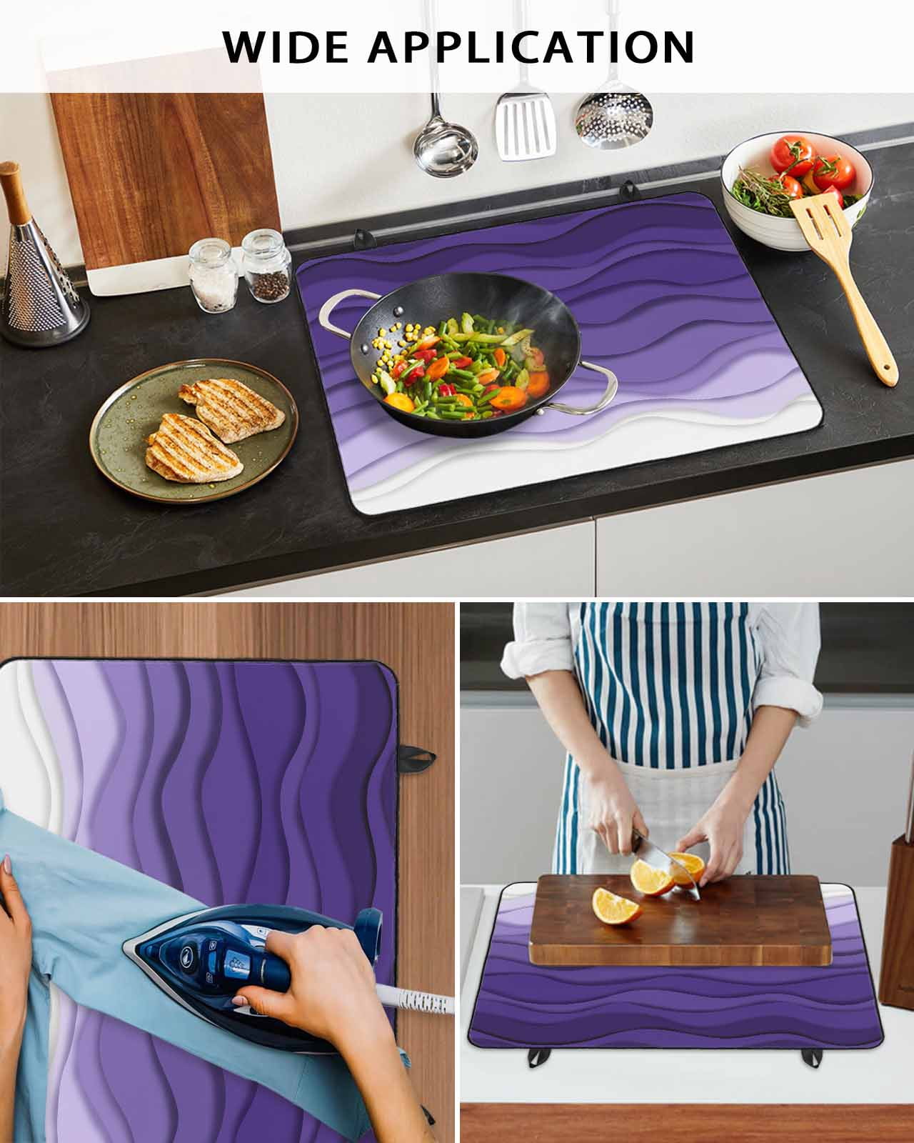 nqOlkjepod Large Induction Cooktop Protector Mat 24"x21", Purple Ombre Stripes Stove Top Covers for Electric Stove, Gradient Abstract Ocean Waves Art Stove Burner Cover Mats, Glass Top Stove Cover