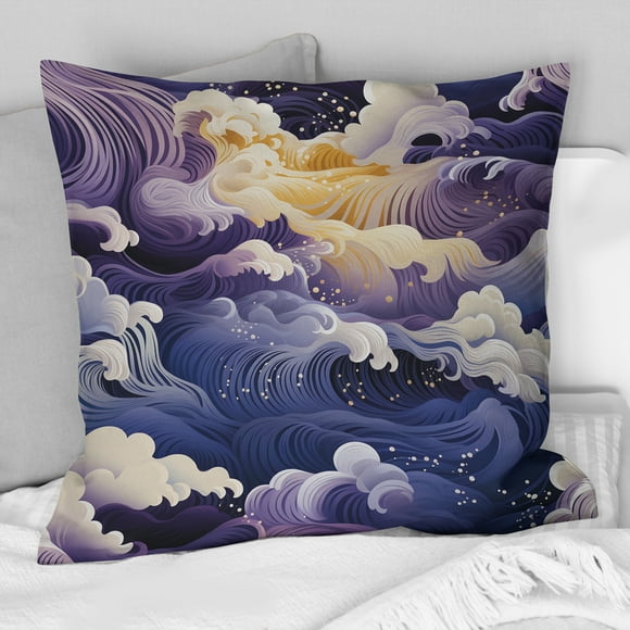 Designart "Hokusai'S Wavesen Royal Purple II" Oreiller Côte - Oreiller Côtier pour Canapé - Insert et Housses de Coussins pour la Décoration du Salon