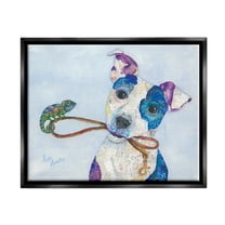 Stupell Industries Jack & Chameleon Smiling Dog Portrait Collage Painting Jet Black Floating Framed Canvas Print Wall Art, Design by Lisa Morales
