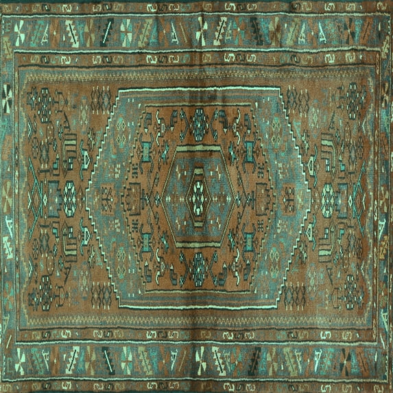 Ahgly Company Indoor Square Persian Turquoise Blue Traditional Area Rugs, 4' Square