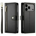 thumbnail image 2 of For iPhone 17 Pro Max 6.9-inch Wallet Case for Women Men Multi-Card Slots Zipper Pocket Lanyard Strap Wristlet Leather Phone Case,Black,For iPhone 17 Pro Max, 2 of 7