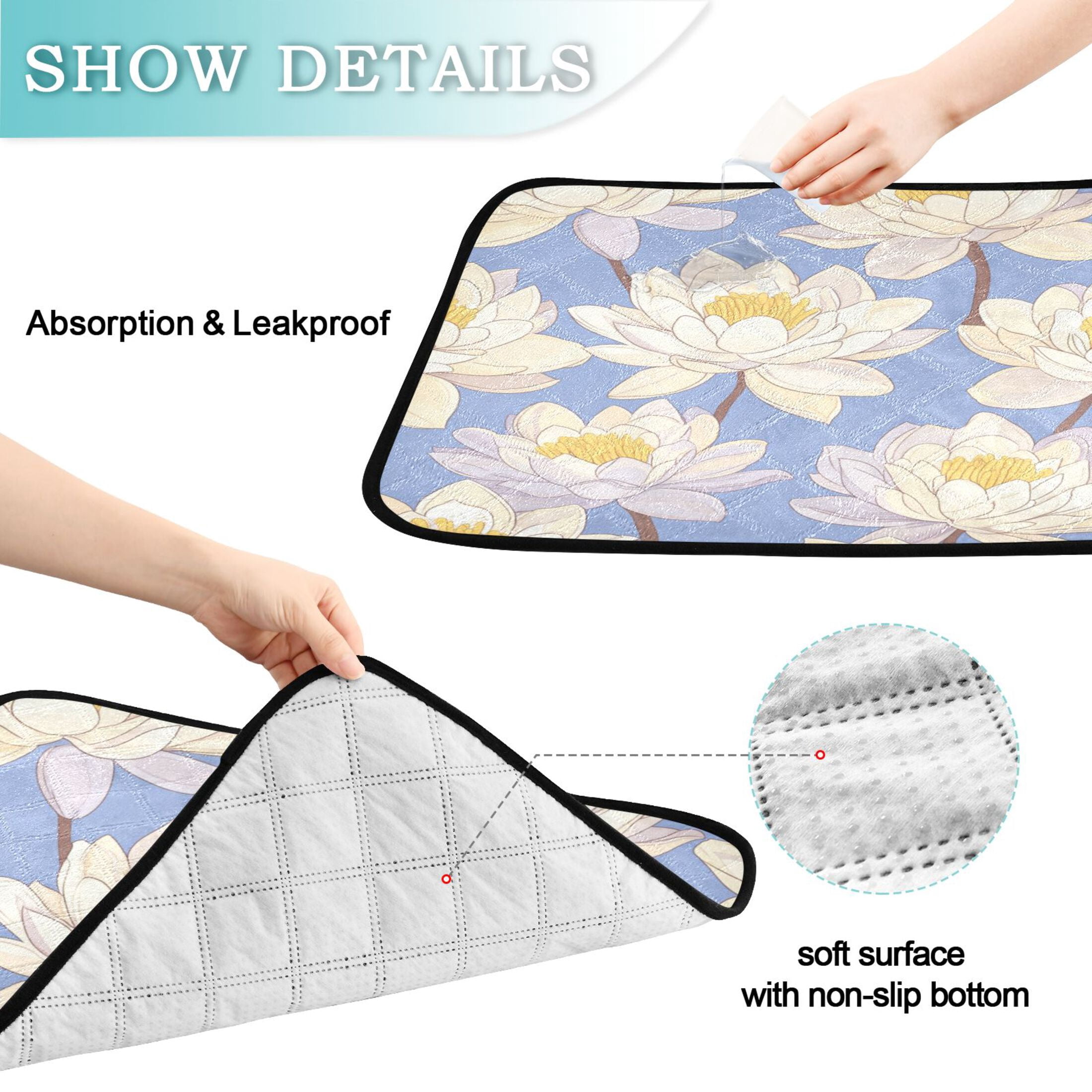 Qxltty A Seamless Pattern Of Water Lilies Cat litter Pads Pet Set of 3 Diaper Mats Center Anti-leakage Layer Absorbent Soft and Comfortable