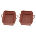thumbnail image 4 of 2 Pcs Silicone Air Cooker Pot with Handle Rectangular Fryer Liner Tray Replacement for Kitchen Cooking Accessories Brown, 4 of 9