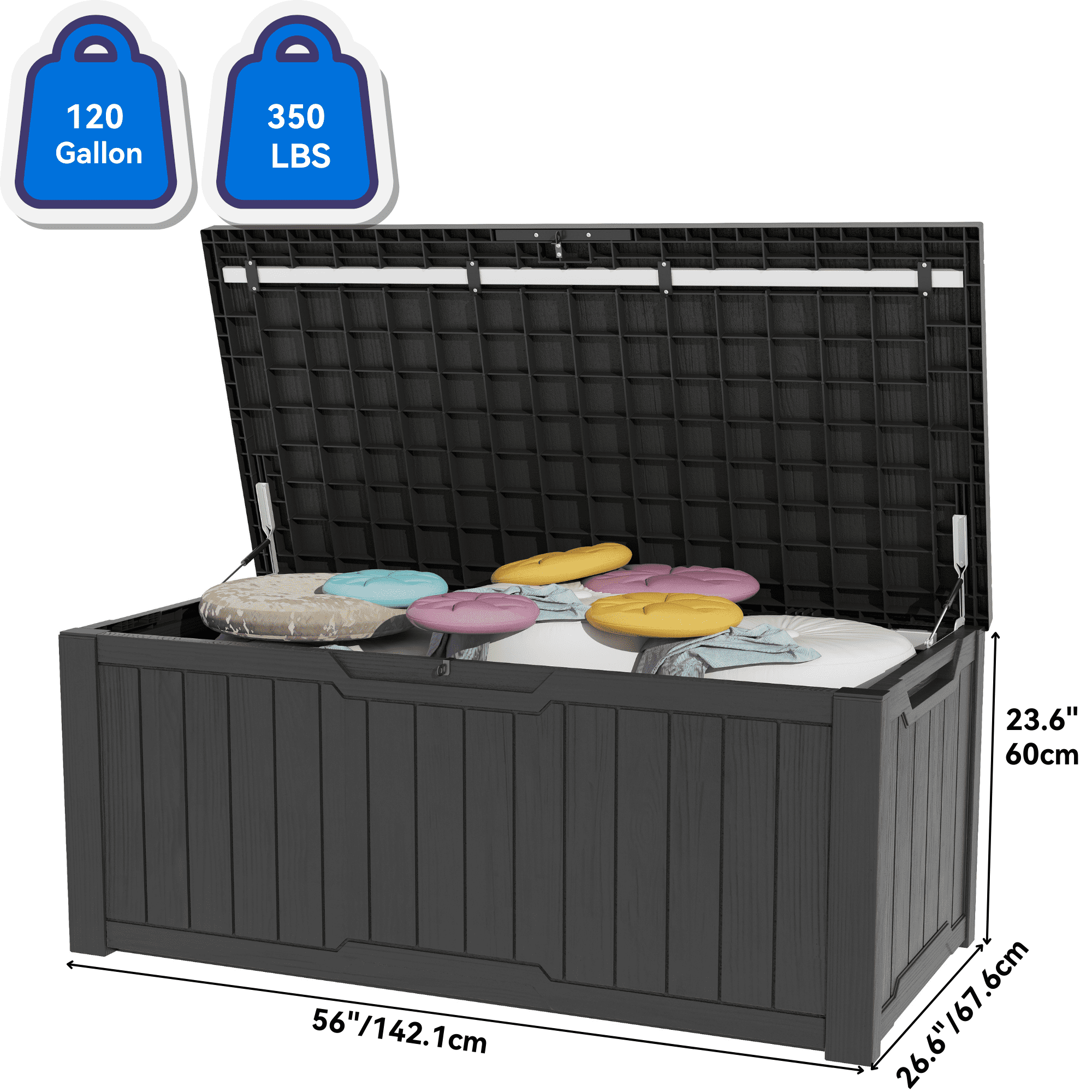 Uforic Outdoor 100 Gallon Resin Deck Box, Weatherproof&Lockable,Black