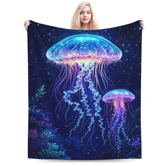 Jellyfish Blanket Jellyfish Gifts Coral Throw Blankets for Girls Boys Women Men Plush Cozy Flannel Fleece Fuzzy Party Blanket for Bed Couch Sofa 50x40