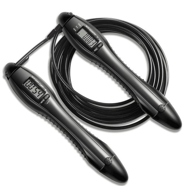 Cuerda para saltar deportiva, cuerda para saltar inalámbrica con contador, cuerda para saltar para ejercicios, cuerda para saltar de velocidad 4 en 1 con kilometraje y conteo digital JM