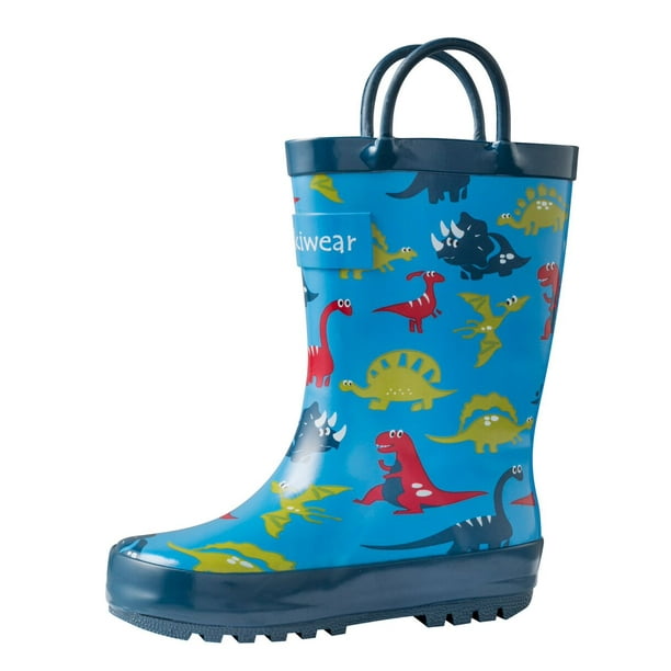 OAKI - Blue Dinosaurs Loop Handle Rubber Rain Boots (Dinosaurs / 12T ...