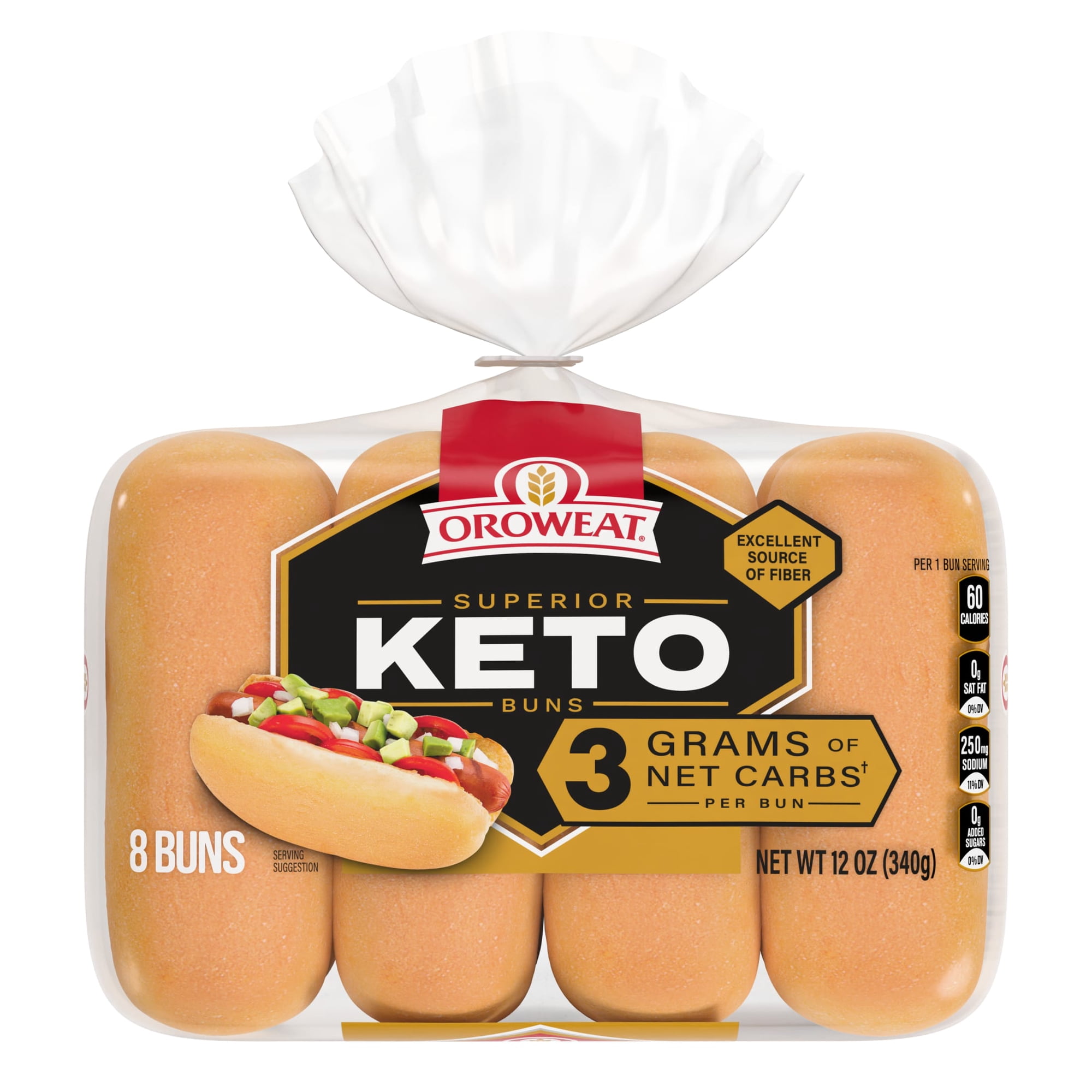 Oroweat Keto Buns, 8 count, White Hot Dog Buns, 12 oz Bag
