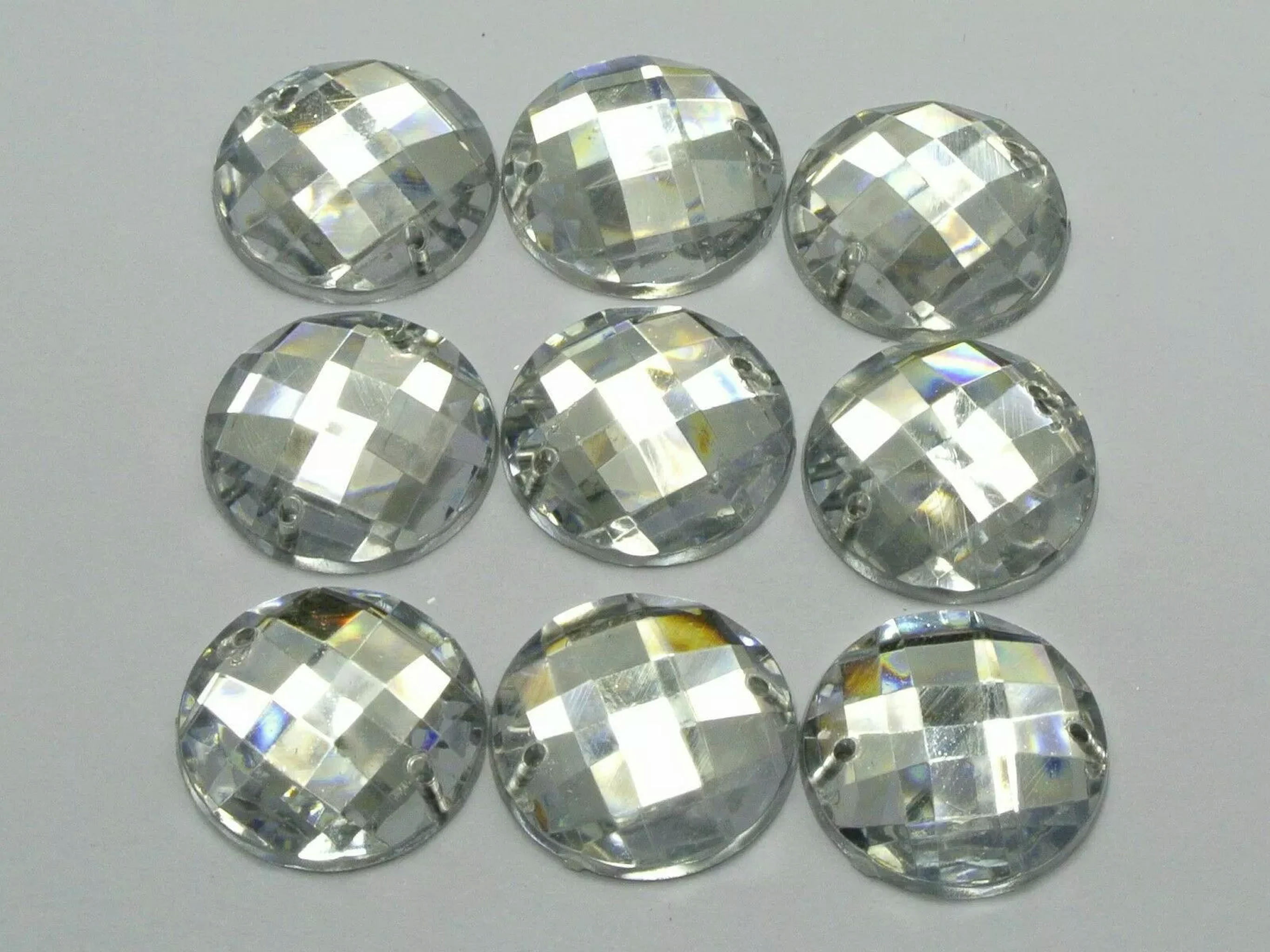 EOEMY 250 Clear Acrylic Flatback Sewing Rhinestone Round Button 20mm Sew On Beads