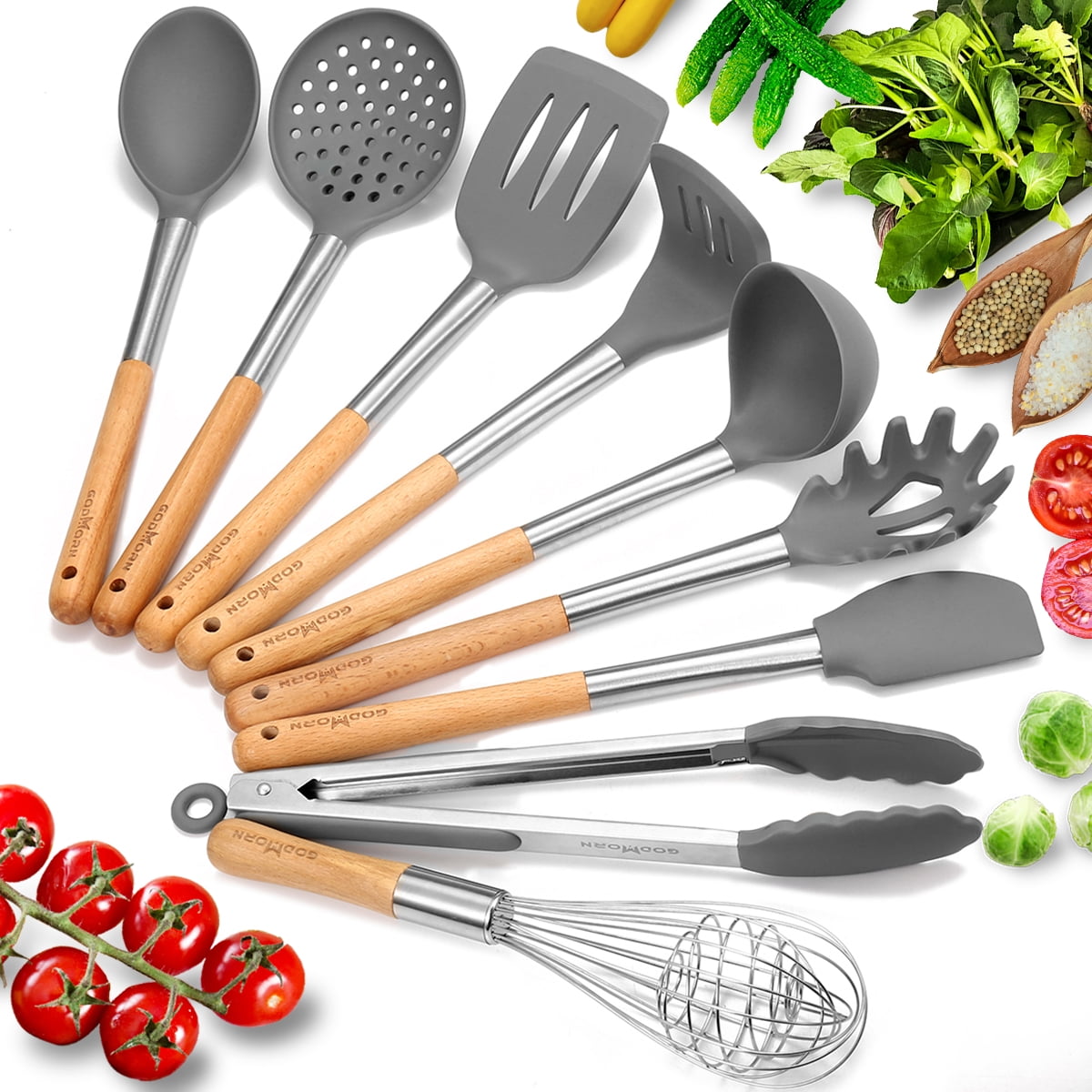 9 Piece Silicone Kitchen Utensil Set, Kitchen Utensils Nonstick Utensil