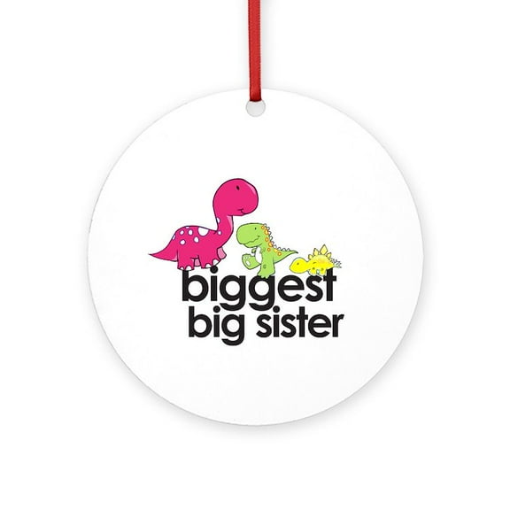 CafePress - Biggest Big Sister Dinosaur Shirt -  Round Wood Ornament 4"