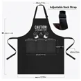 thumbnail image 2 of Delantal impermeable ajustable para hombre con bolsillo para cocina, babero negro con estampado de letras alrededor del cuello, estilo divertido, 2 of 5