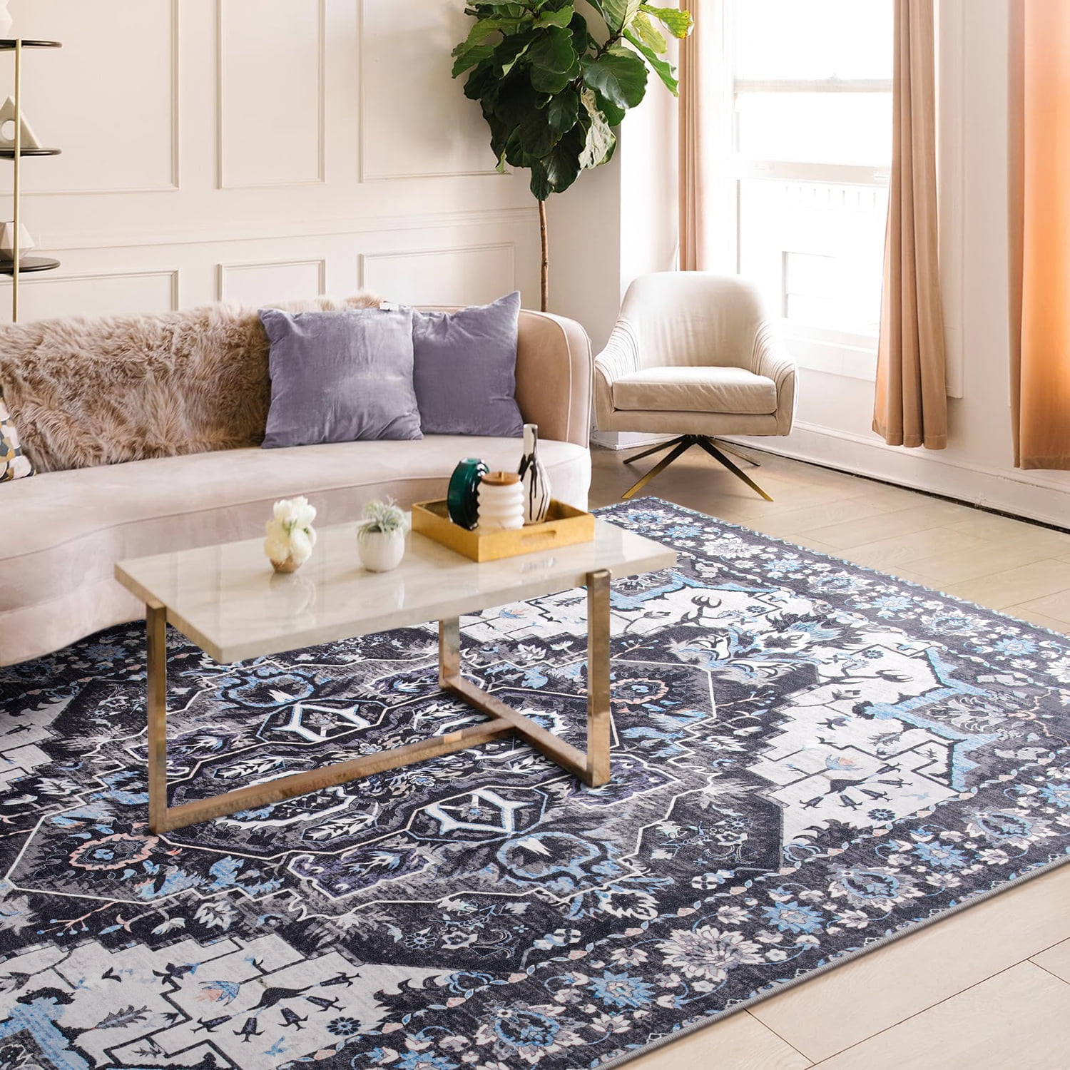 Jamfeel Soft Vintage Rugs Distressed Printed Area Rug Carpet for Living Room Bedroom Home Decor,8'x10',Black