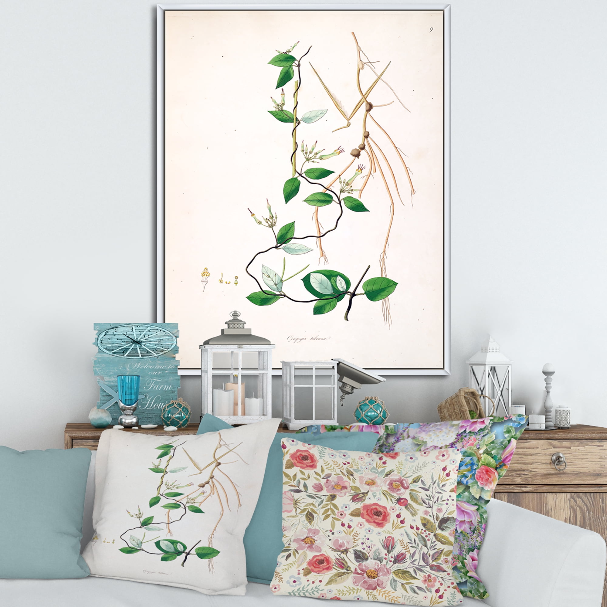 Designart 'Ancient London Plants IV' Farmhouse Framed Canvas Wall Art Print