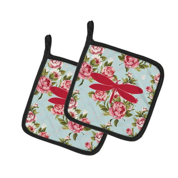 Caroline's Treasures BB1061-RS-BU-PTHD Moth Shabby Chic Blue Roses Pair of Pot Holders , 7.5HX7.5W, multicolor