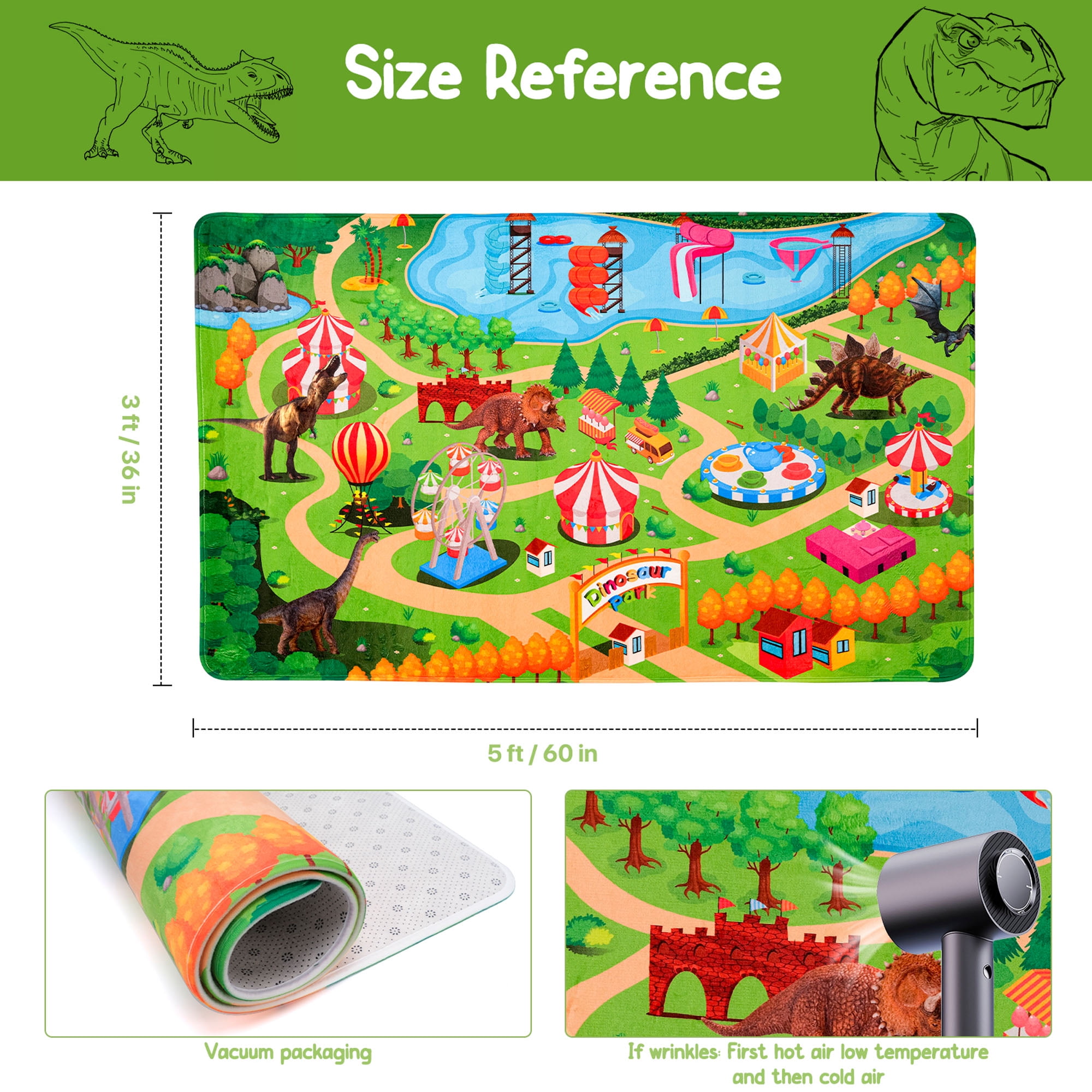 Nefoso Kids Play Rug, Kids Play Mat Dinosaur Land 3ft x 5ft Area Rug for Indoor, Age Group 3+