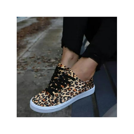 

Colisha Women s Canvas Sneakers Comfort Flats Plaid Casual Shoes Work Fashion Walking Shoe Lace Up Sneaker Black Leopard Print 7