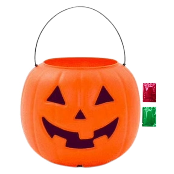 Yichu Halloween Buckets for Trick or Treat 8 inch, Orange Pumpkin Pail for Trick or Treating Party Favor Gift Basket Jack O Lantern Candy Storage Decor
