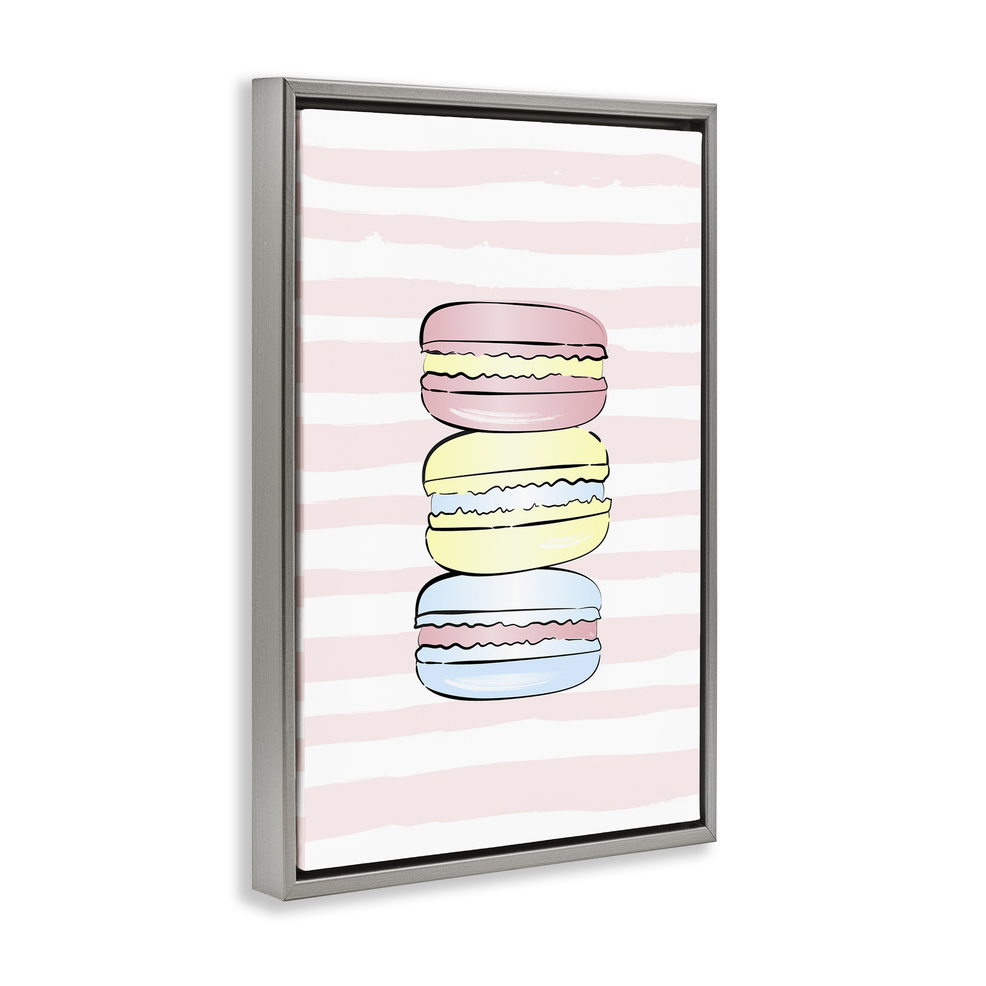 Stupell Industries Pink Stripes Macarons Food & Beverage Painting Gray Floater Framed Art Print Wall Art, 17 x 25