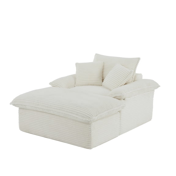 Oversized Accent Chair with Ottoman, White Corduroy Single Sofa, Lounge Chair for Living Room, Apartment