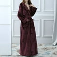 thumbnail image 5 of Plush Long Hooded Robe for Women Flannel Fleece Full Length Bathrobe Winter Warm Pajamas Shower Nightgown Housecoat, 5 of 6