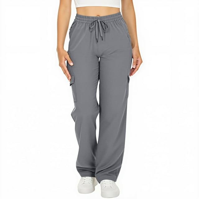 Deavoly Cargo Pants for Women Casual Elastic Waist Drawstring Loose Solid Color Full Length Sweatpants with Pockets
