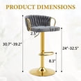 thumbnail image 4 of CQSXDA Set Of 2 Modern Velvet Braided Bar Stools With Adjustable Height Gold Metal Base Upholstered Bar Chairs, Gold,Gray, 4 of 14