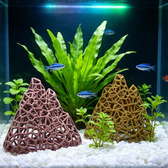 mdesiwst Aquarium Mountain Shrimp Hide, 3D Printed Hollow Mountain, Small Fish Hideout Shrimp Cave, Fish Tank Ornament Shelter for Betta Shrimp
