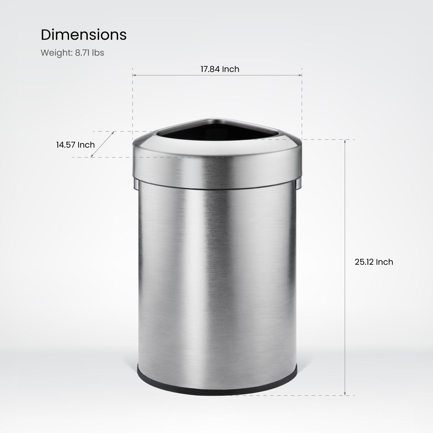 Home Zone Living 16 Gallon Stainless Steel Open Top Trash Can with Triangular Corner Design, Silver