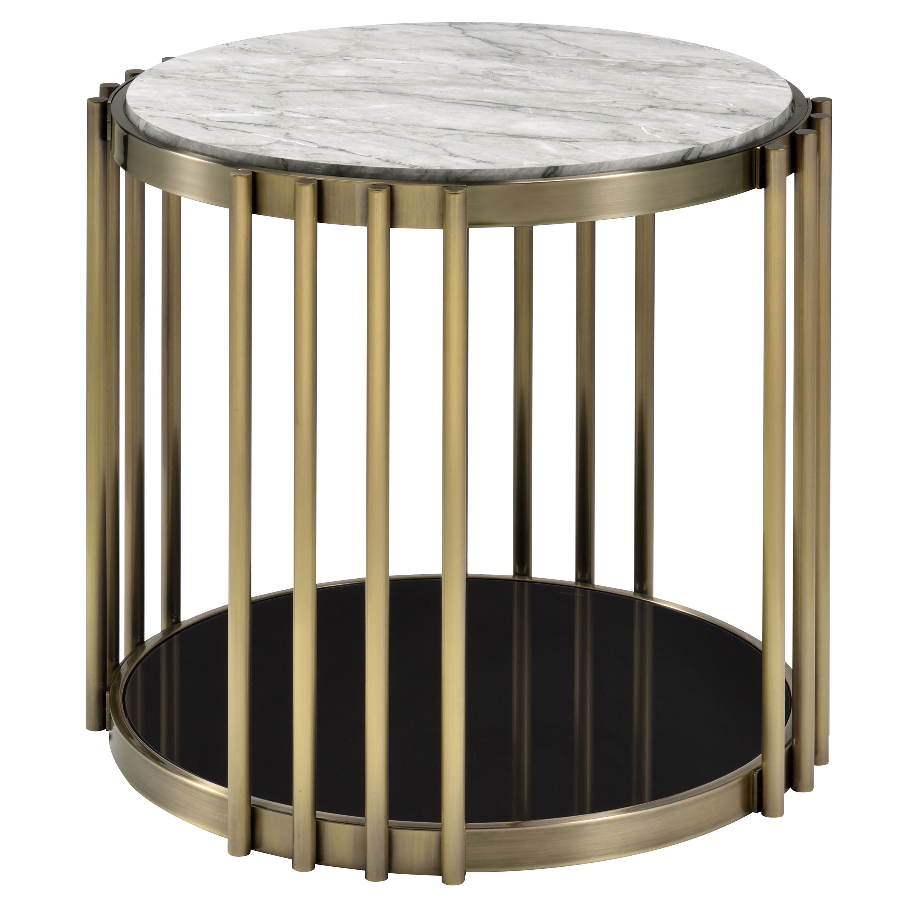Furniture of America Wilmo Faux Marble 1-Shelf End Table, Brass