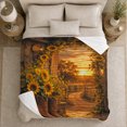 thumbnail image 5 of Country Sunset Barn Door Sunflower Cowboy Boots Scene, Rustic Farmhouse Horse Scene, Warm Flannel Blanket for Ranch House and Living Room, Horse Lovers Housewarming Gift, Rustic Home Decor, 5 of 9