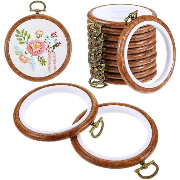 Topboutique Embroidery Hoop Ring 10 Pcs Round Cross Stitch Hoop Imitated Wood Display Circle Frames for Art Craft Sewing Embroidery DIY Ornaments Decoration,4 inch