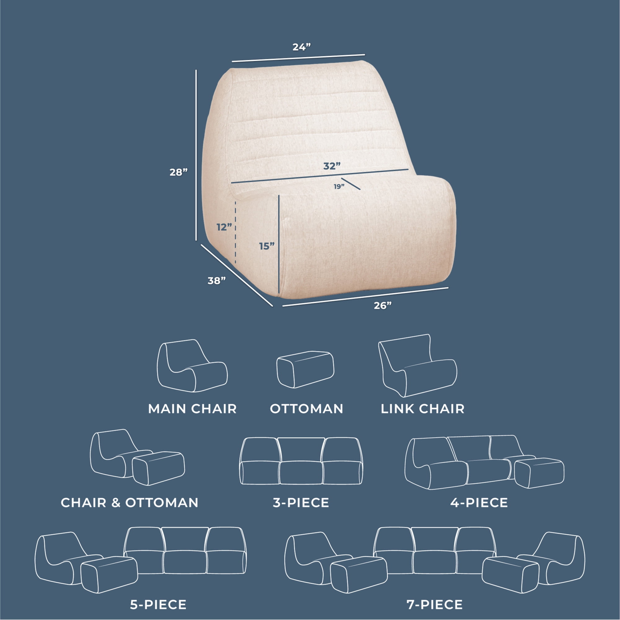 Big Joe Solvana Lounge Chair, Outdoor Performance Linen Weather-Resistant Fabric, Primary Chair, Sunlit Cream