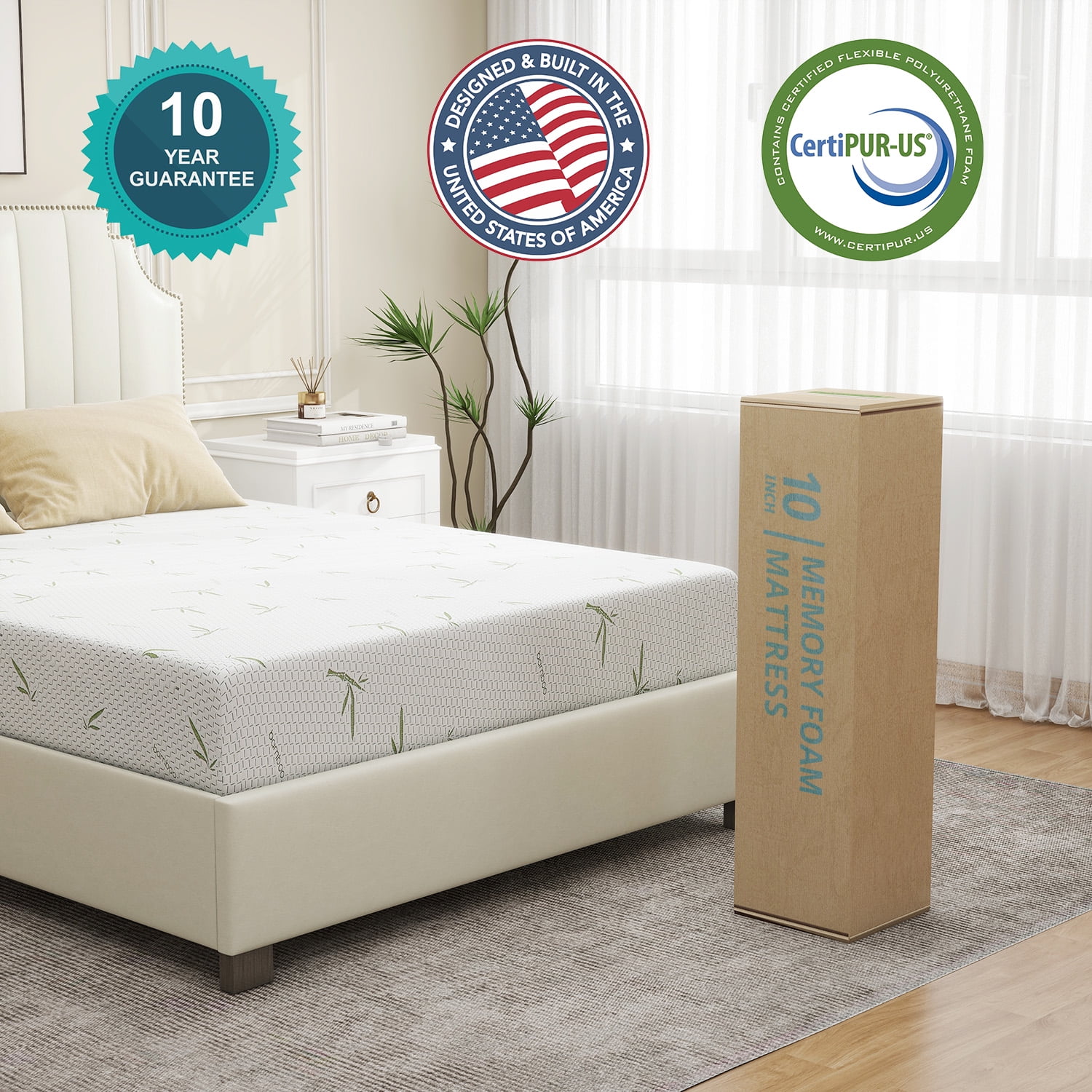 10'' King Memory Foam Mattress with Cover Breathable Bed Mattress in a Box