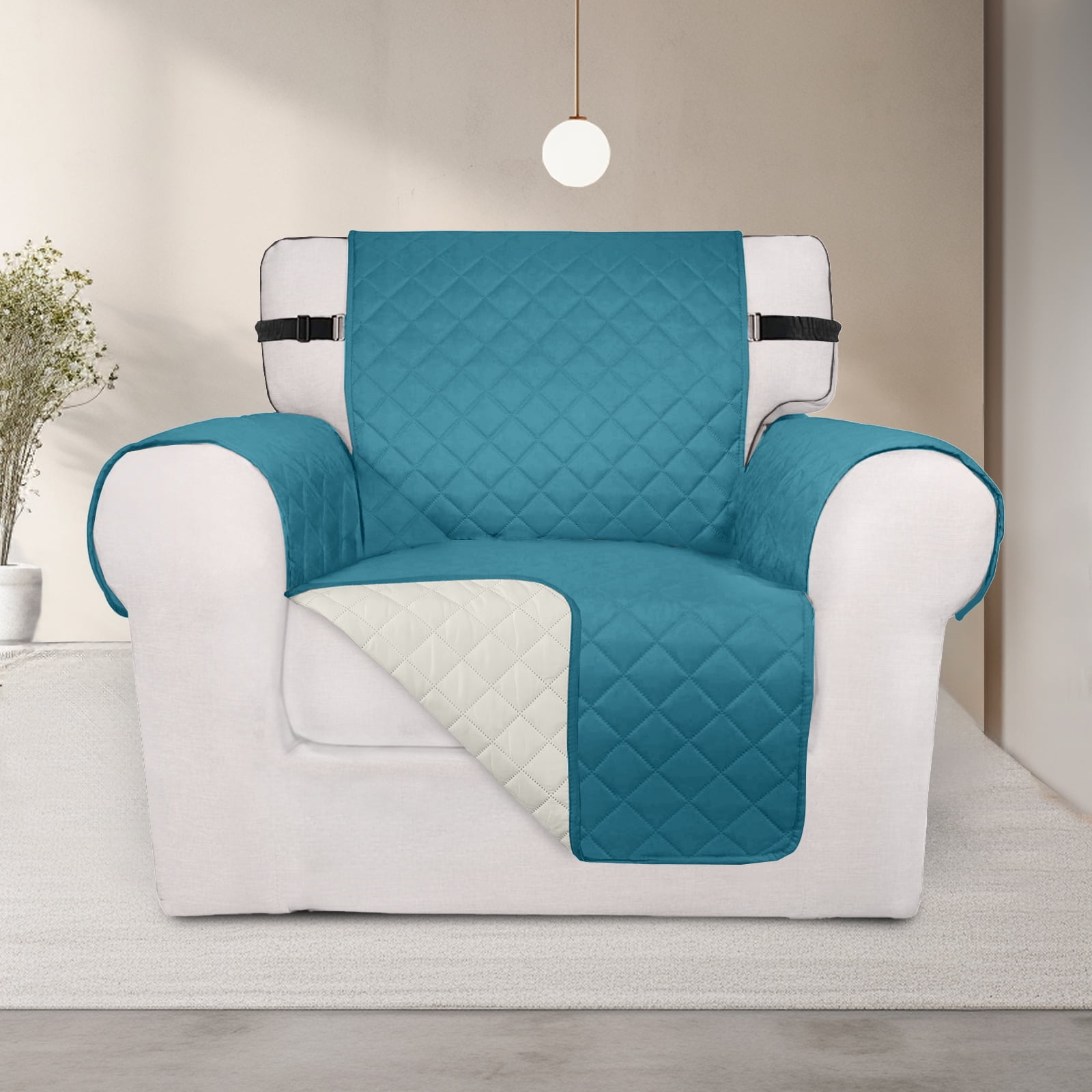 Sanmadrola Reversible Sofa Cover Machine Washable Couch Cover Water Resistant Slipcover Non Slip Furniture Protector for Dogs, Children, Pets, Chair Size, Aqua Blue