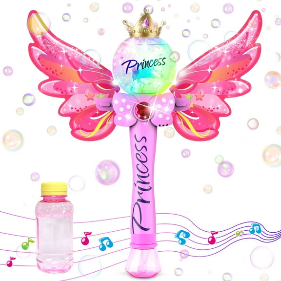 WisToyz Bubble Machine Bubble Blower Princess Bubble Wand Handheld Bubble Maker with Detachable Wings