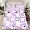 thumbnail image 2 of jejeloiu Cartoon Halloween Ghost Twin Sheet Sets,Trick Or Treat Twin Fitted Sheet,White Purple Flat Sheet For Teens,Microfiber Bedroom Decor,3pcs, 2 of 7