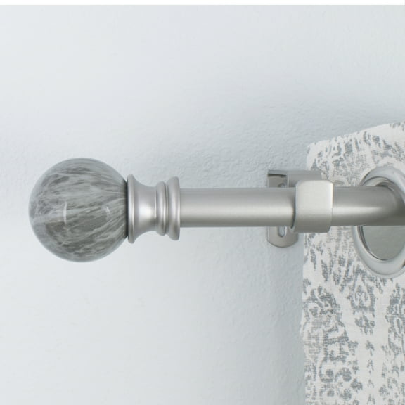 Decopolitan 1" Antique Silver Marble Adjustable Curtain Rod, 72-144"