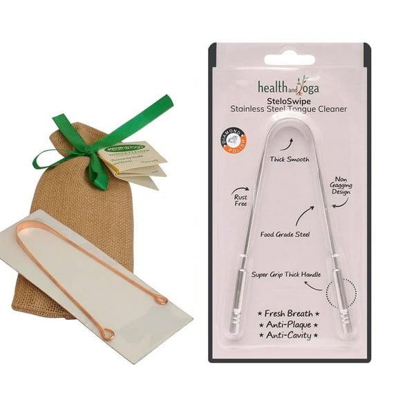 SoulGenie SteloSwipe Surgical Grade Stainless Steel Tongue Cleaner Plus qSwipe Lite Copper Tongue Cleaner - Gift Wrapped