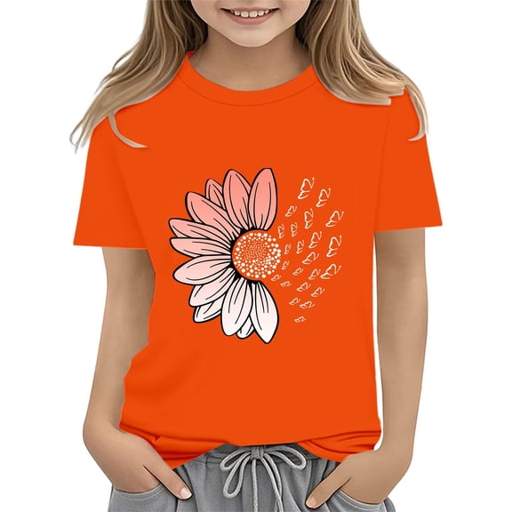 KAUOD Teen Girls Short Sleeve Tees Cute Sunflower Graphic T Shirts Kids Summer Casual Soft Fit Crew Neck Shirt Clothes