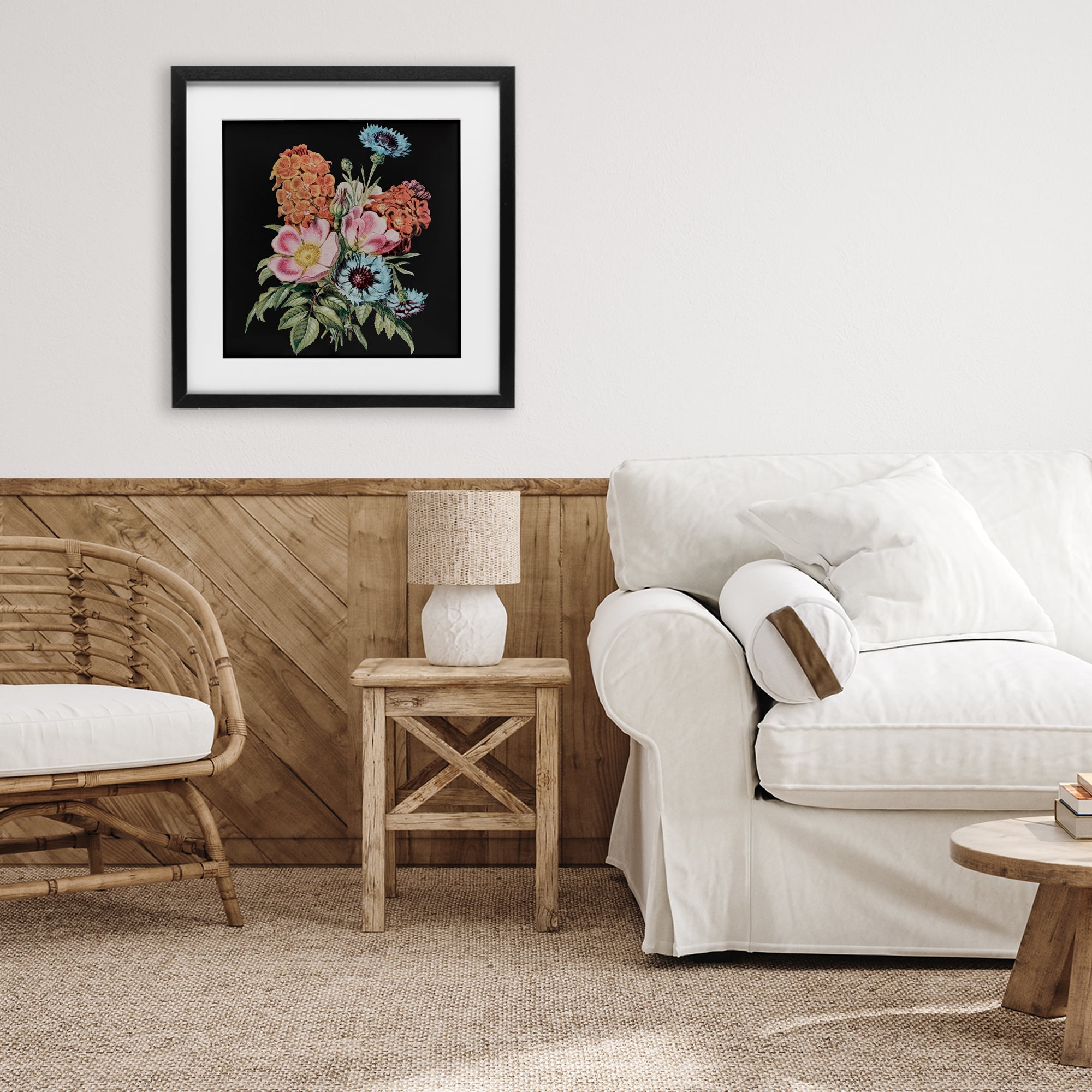Stupell Industries Vintage Bouquet Study over Black Black Framed Print Under Glass, design by Dan Meneely