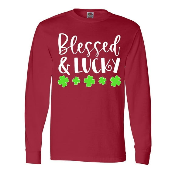 Inktastic Blessed and Lucky 4 Leaf Clovers St. Patrick's Day Long Sleeve T-Shirt