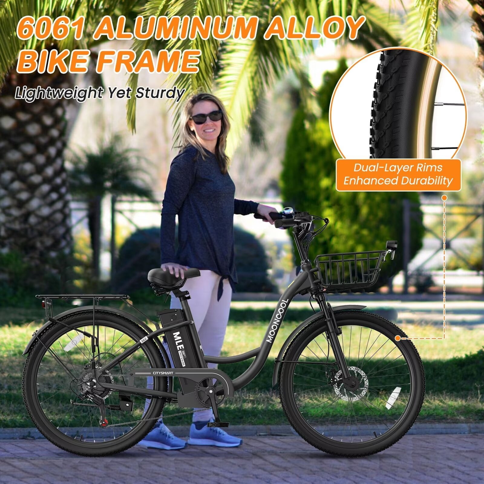 Lilypelle Electric Bike for Women Adults, Peak 700W Motor 20MPH, 50 Miles Electric Cruiser Bike with 36V 10.4Ah Battery, 7-Speed Electric Bicycle, 26" Tires and Front Fork Suspension