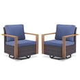 thumbnail image 4 of PARKWELL Classic Swivel Glider Chair Set of 2, Patio Cushioned Lounge Swivel Rocker Arm Chair for Balcony Yard,Brown Wicker and Navy Cushions, 4 of 8