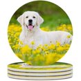 thumbnail image 2 of GZHJMY 2Pcs Round Beautiful Golden Retriever Dog Lying Outdoors Ceramic Coasters with Cork-Backed for Coffee Drink, Cup Mat Absorbent Stone Coasters, 2 of 6